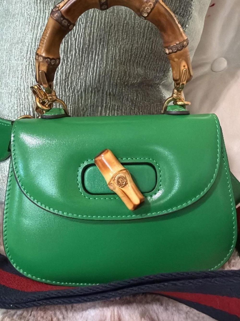 Green Bamboo-Accent Top Handle Bag